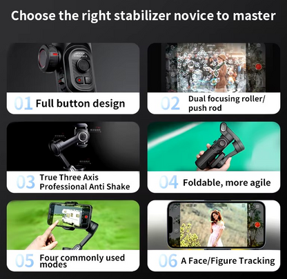 Cinematix Store™ 3 Axis Phone Gimbal Stabilizer For iPhone Android With Face Tracking